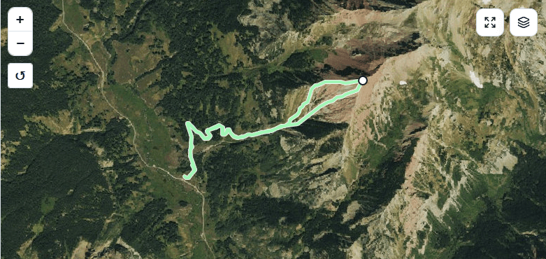 Example SnowTrail route over satellite terrain